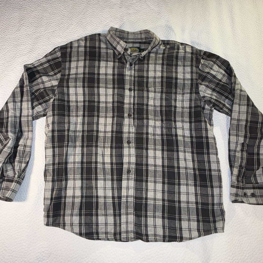 Cabelas Men's LARGE 100% Cotton Lightweight Long Sleeve Plaid Flannel Shirt